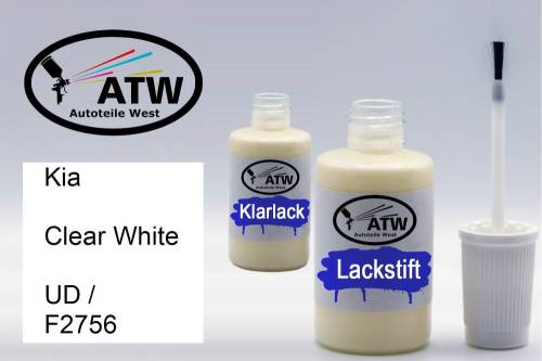 Kia, Clear White, UD / F2756: 20ml Lackstift + 20ml Klarlack - Set, von ATW Autoteile West.